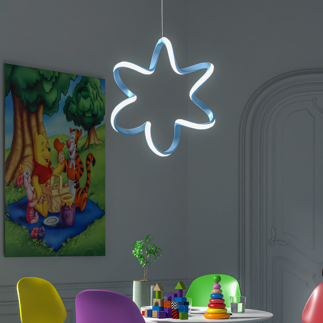 Yıldız Mavi Tekli Sarkıt Led Beyaz Işık Ultra Ledli Salon Mutfak Oda Hol Ledli Avize