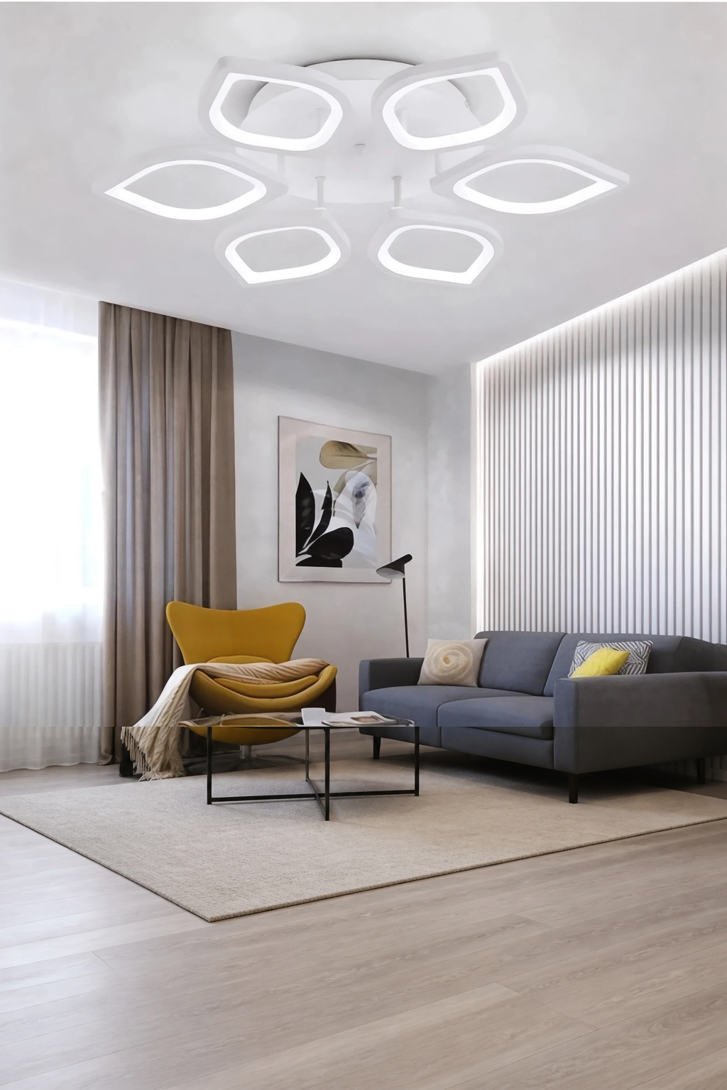 MS53005-6 Modern 3 Renk Ledli  Beyaz Plafonyer Lüks  6'lı  Ledli Avize