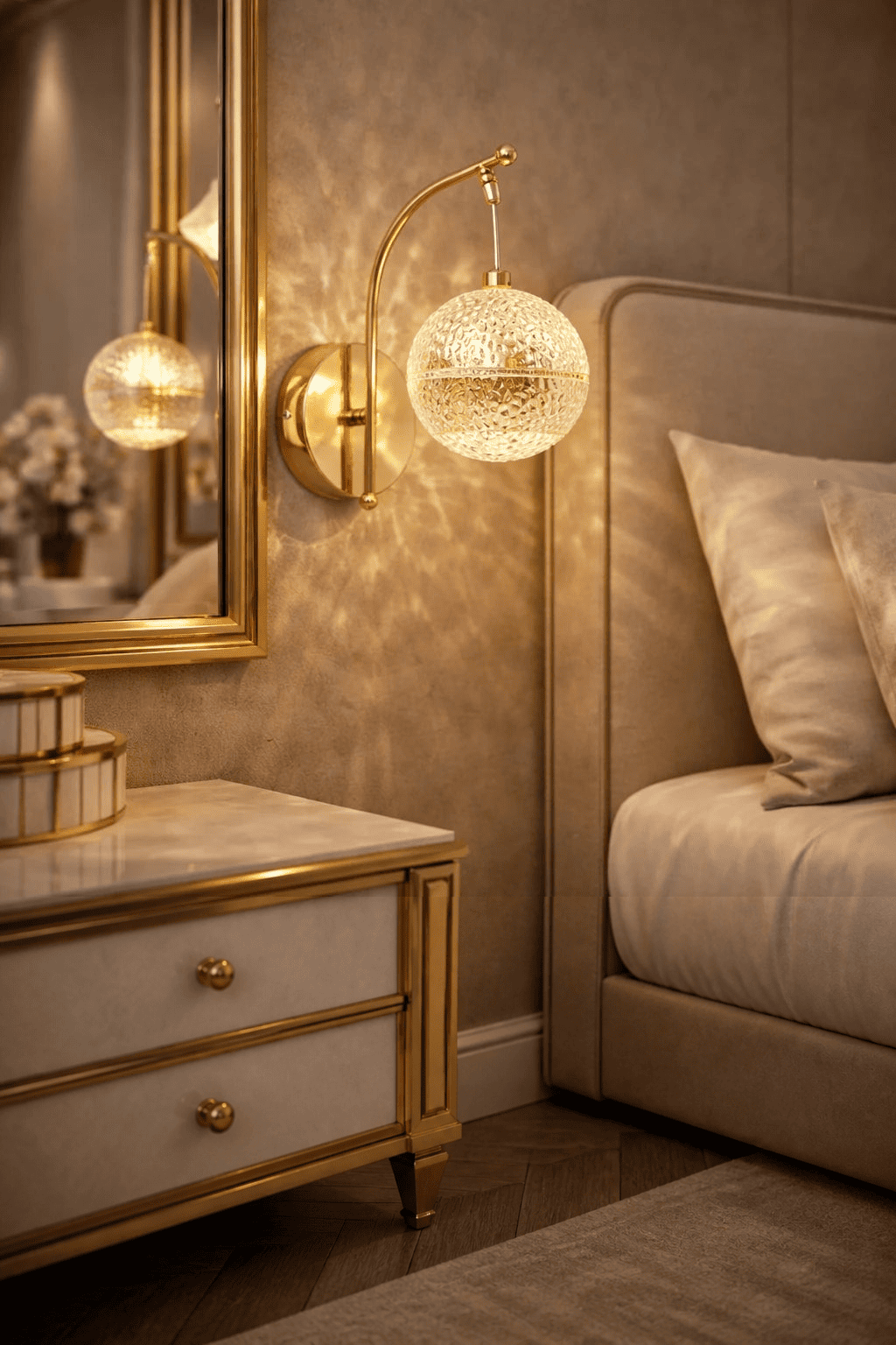 SNM2050 Gold 3 Renk Ledli Lüks Modern Sarkık Tekli Ledli Aplik