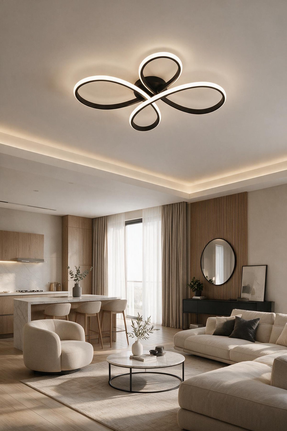 Nehir Siyah Plafonyer Modern Beyaz Işık Ledli Avize