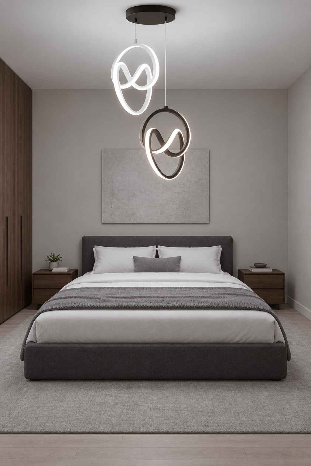 Trend Mimari Kombin Beyaz Siyah Sarkık Power Beyaz Ledli Avize Modern Led Avize