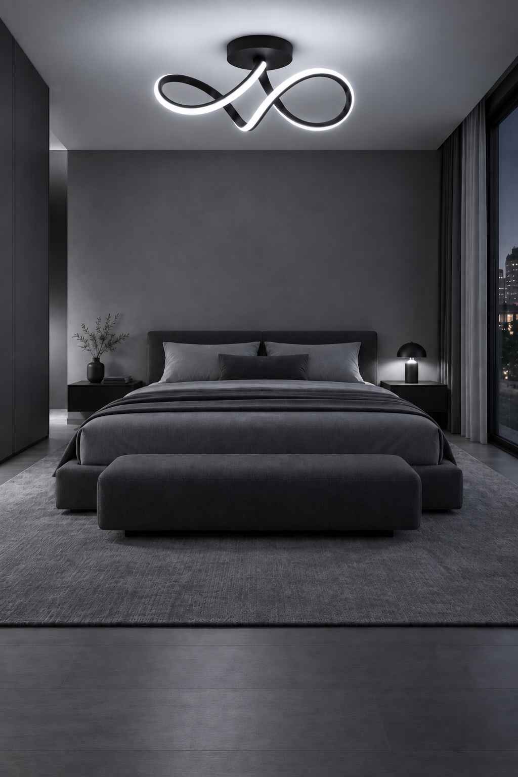 Casabella Modern Siyah Plafonyer Ultra Power Beyaz Ledli Avize