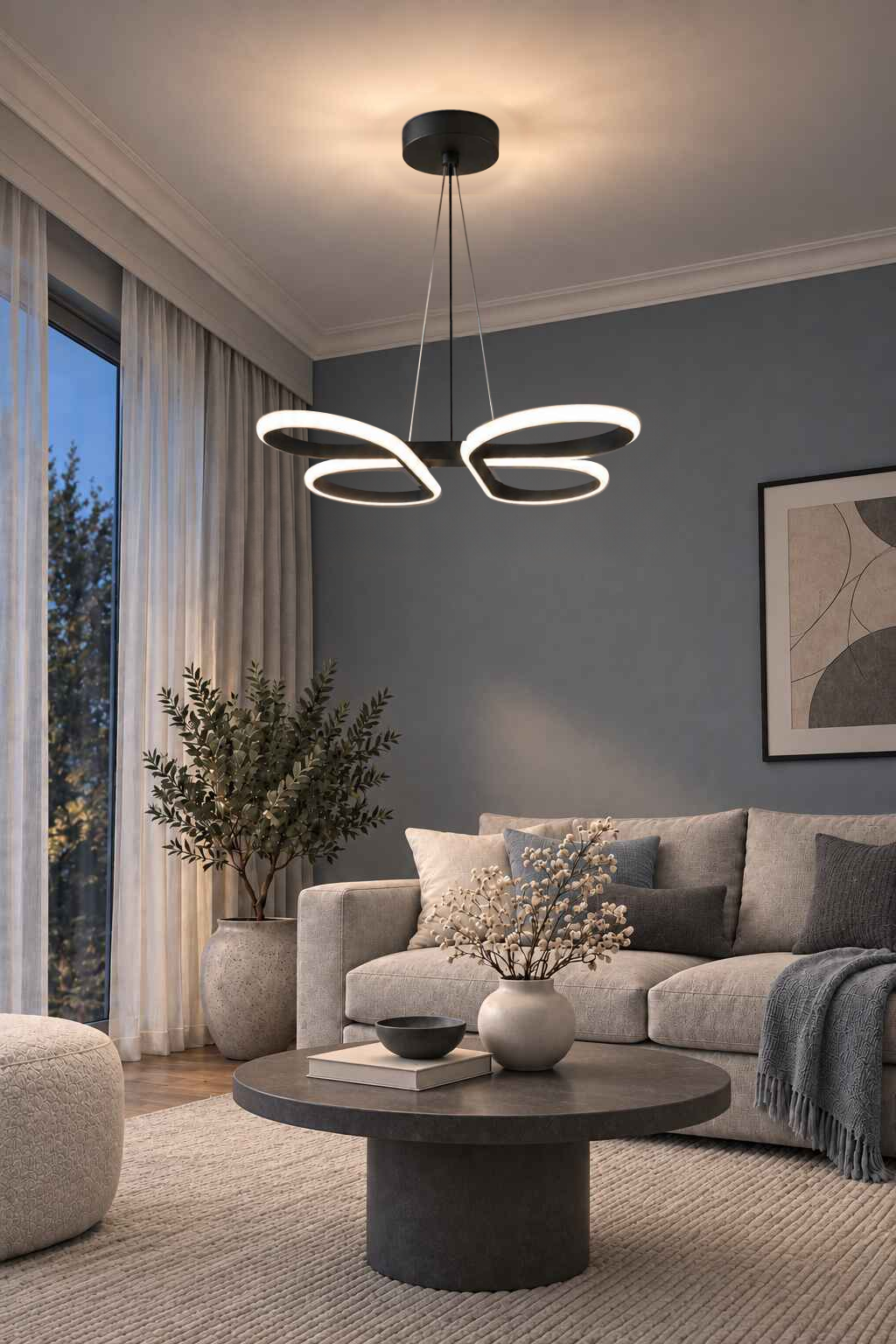Bohem Siyah 3 Renk Ledli Sarkık Ledli Avize Modern Led Avize