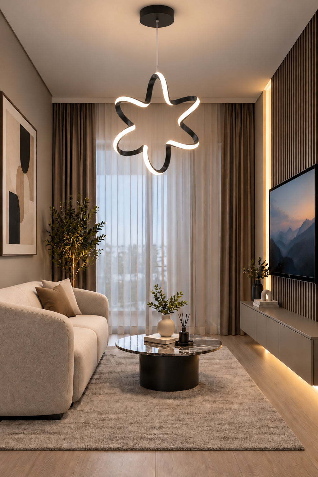 Yıldız Siyah Tekli Sarkıt Led Beyaz Işık Ultra Ledli Salon Mutfak Oda Hol Ledli Avize