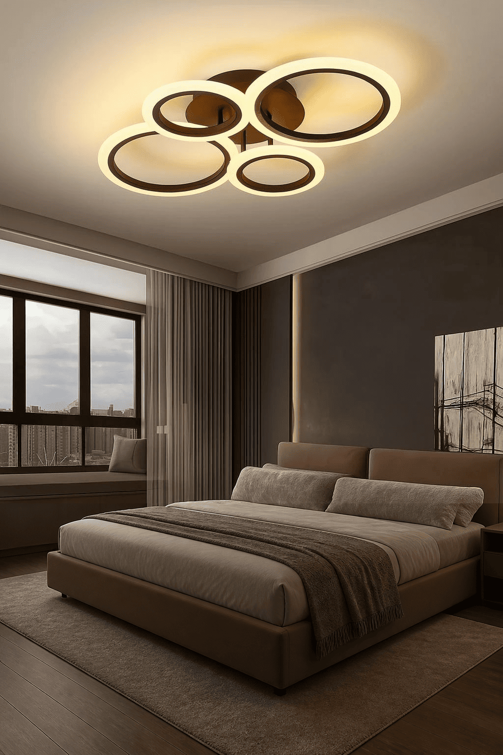 MS38005-4 Modern 3 Renk Ledli Siyah Plafonyer Lüks  4'lü Ledli Avize
