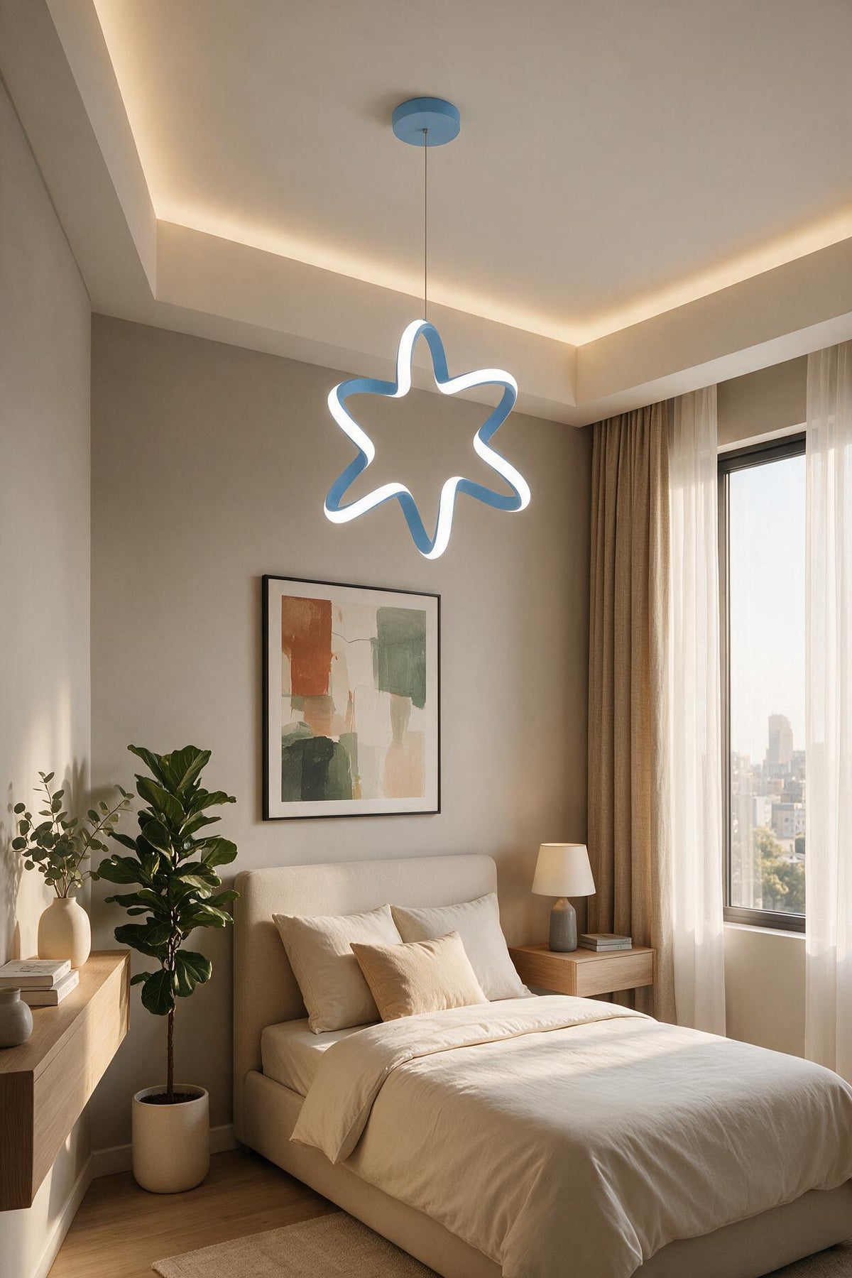 Yıldız Mavi Tekli Sarkıt Led Beyaz Işık Ultra Ledli Salon Mutfak Oda Hol Ledli Avize