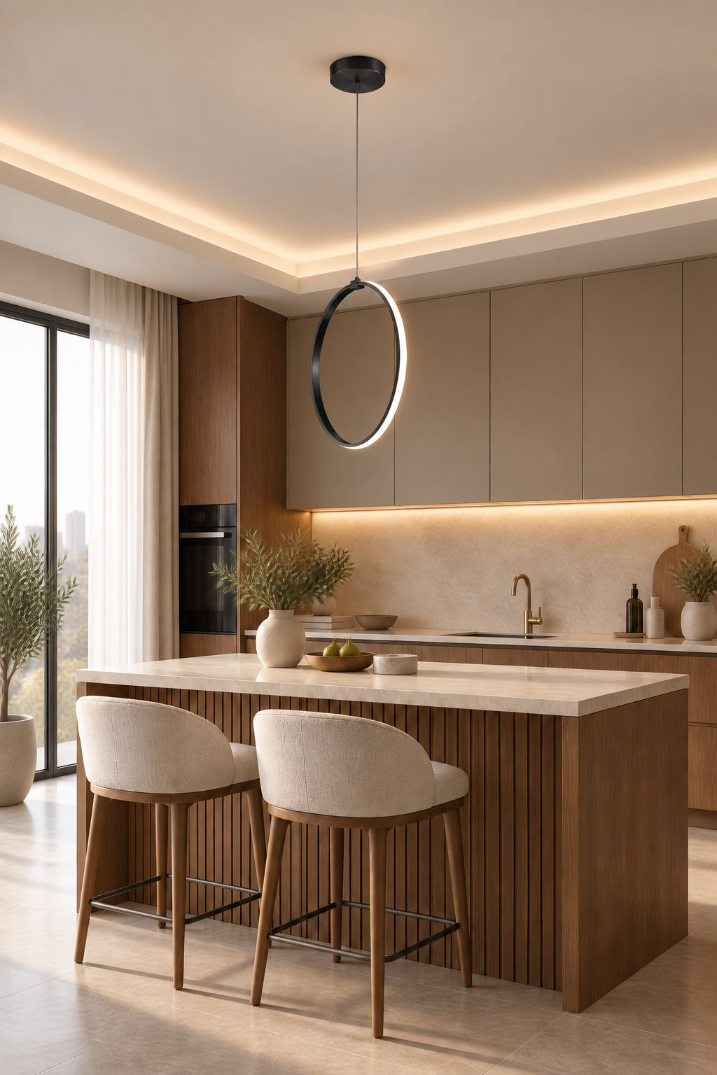 Rings Siyah Tekli Sarkıt Led Beyaz Işık Ultra Ledli Salon Mutfak Oda Hol Ledli Avize
