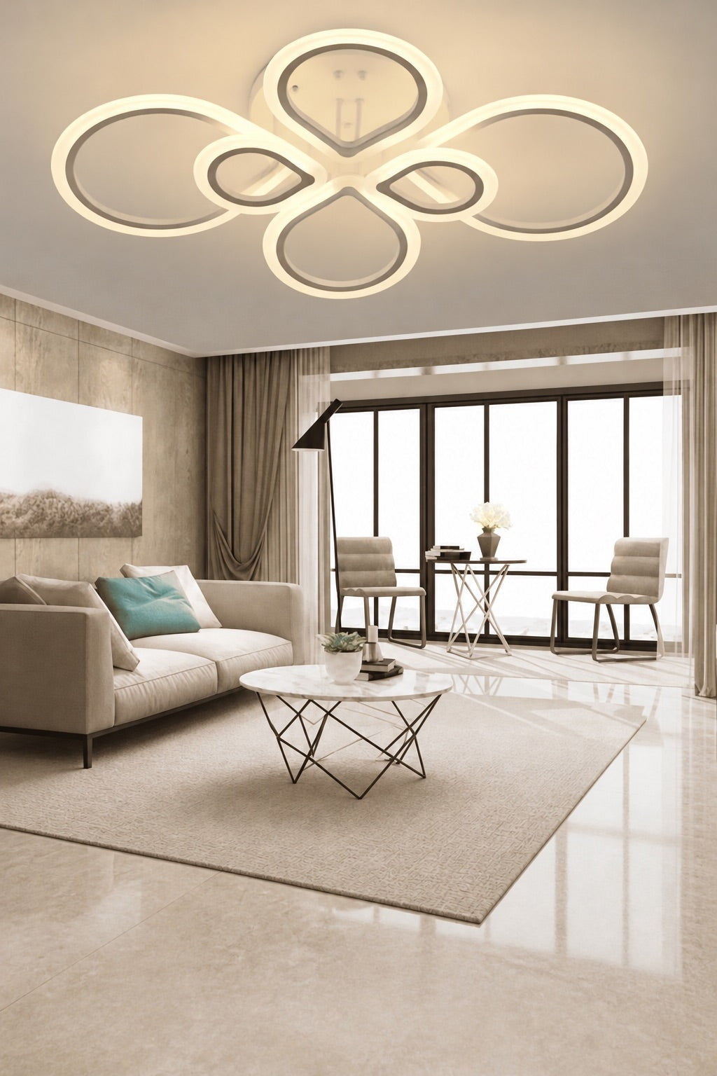 MS53004-6 Modern 3 Renk Ledli Mimari Tasarım Beyaz Plafonyer Lüks 6'LI Ledli Avize