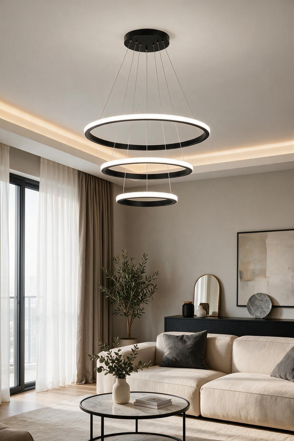 Robin Siyah 3'lü Ultra Süper Beyaz Ledli Modern Avize