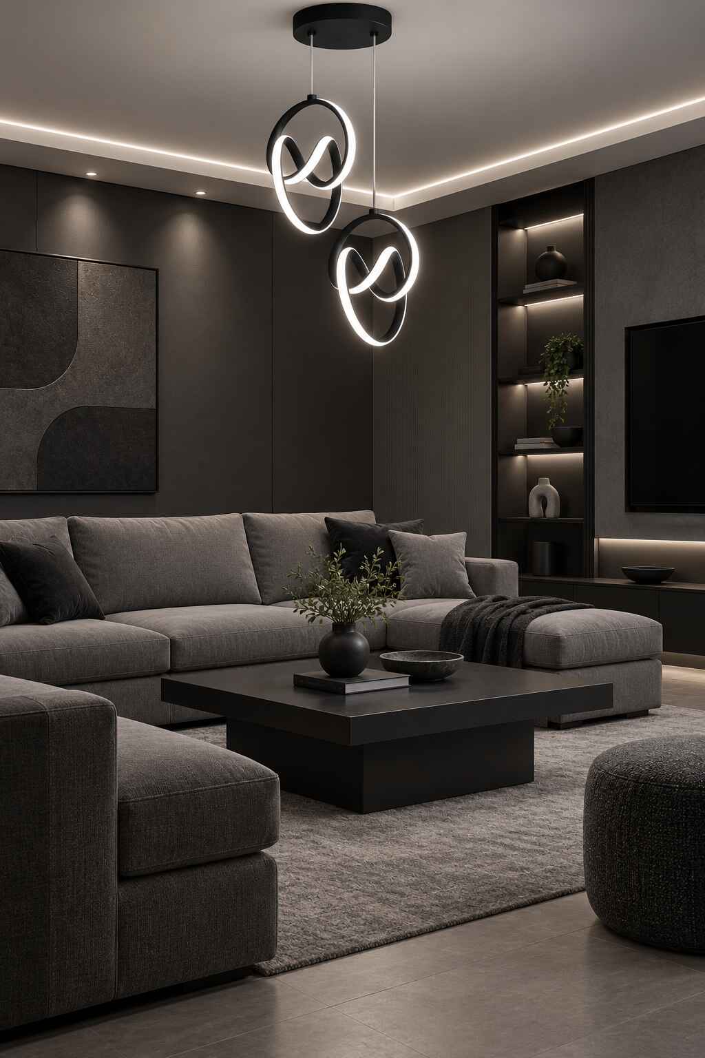 Trend 2'Li Siyah Sarkık Power Beyaz Ledli Avize Modern Led Avize