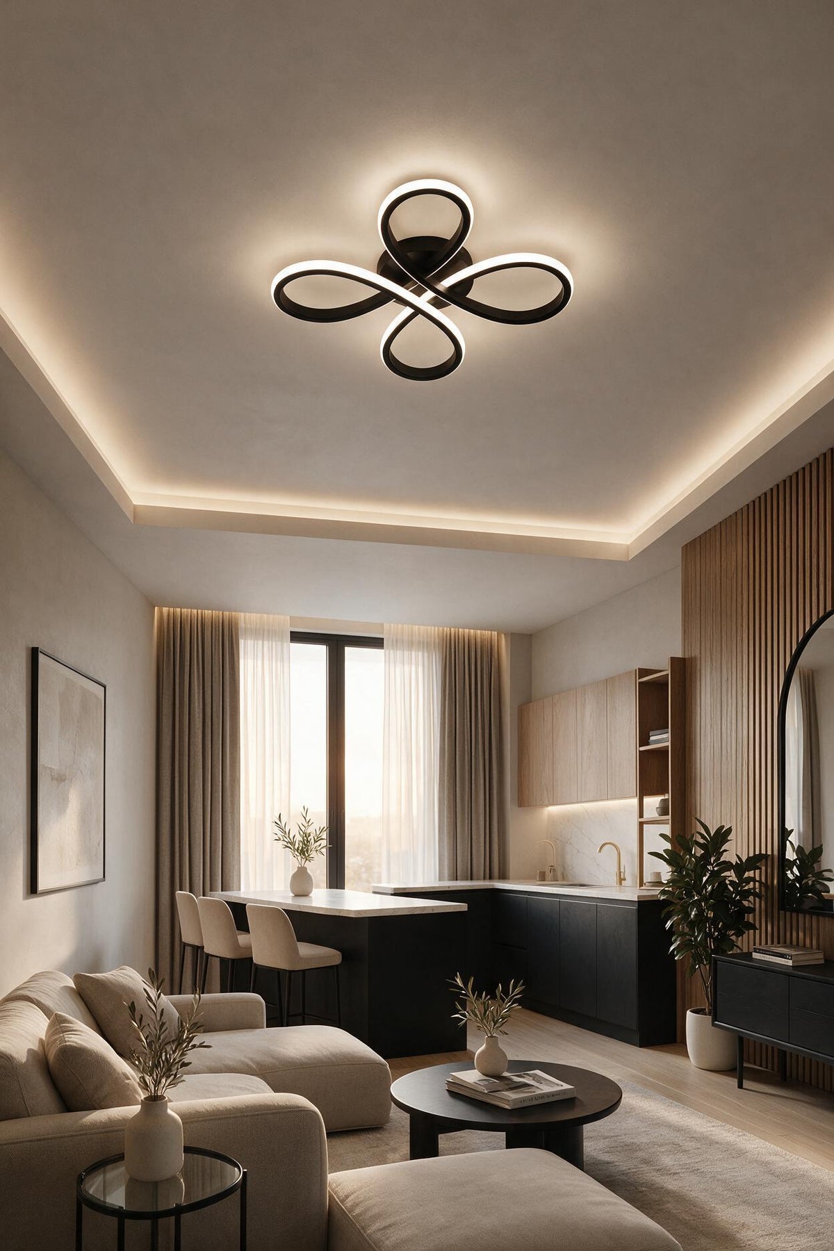 Salda Modern Siyah Plafonyer Ultra Power Beyaz Ledli Avize - Çap 40 cm