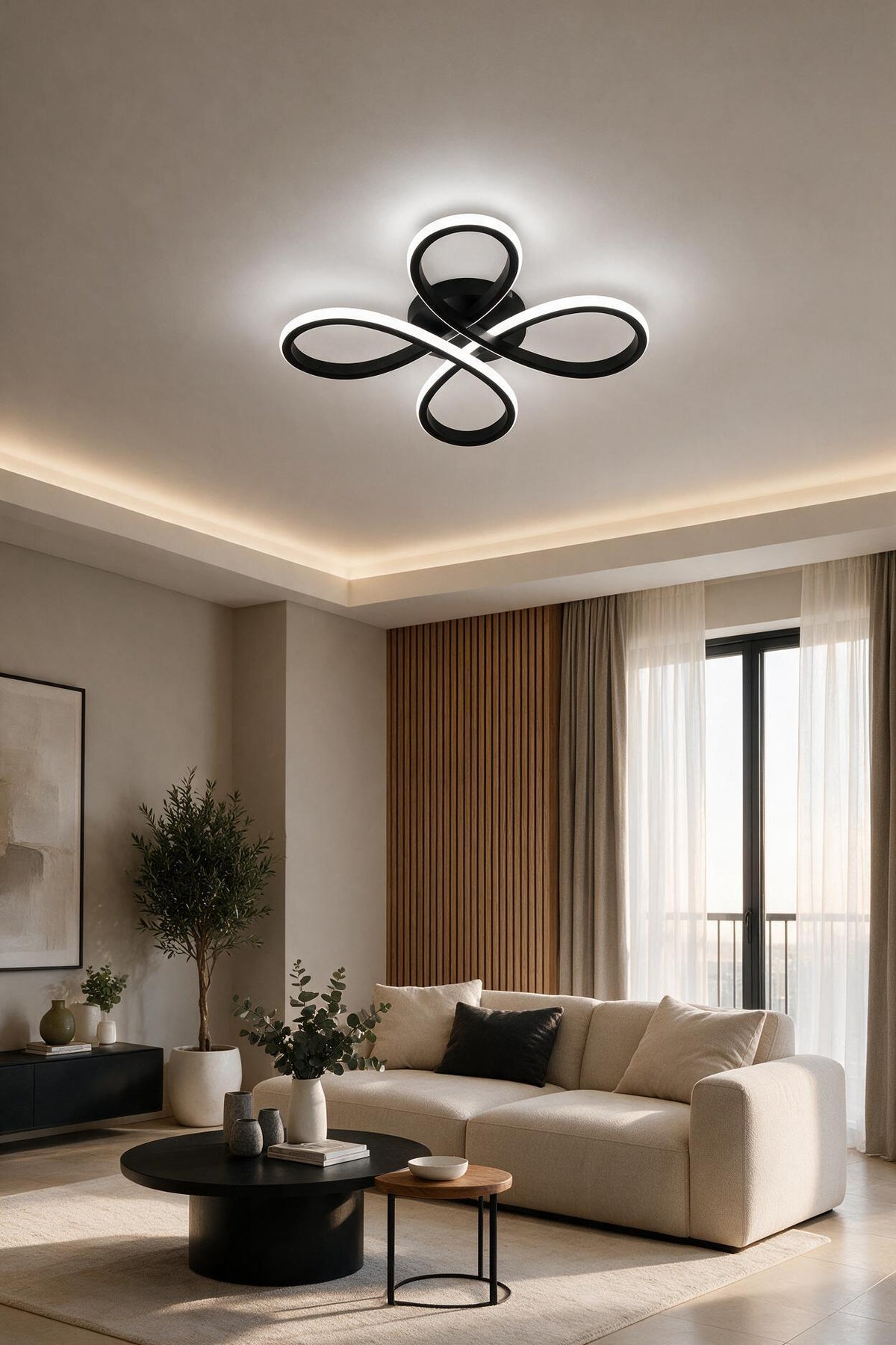 Salda Modern Siyah Plafonyer Ultra Power Beyaz Ledli Avize - Çap 40 cm