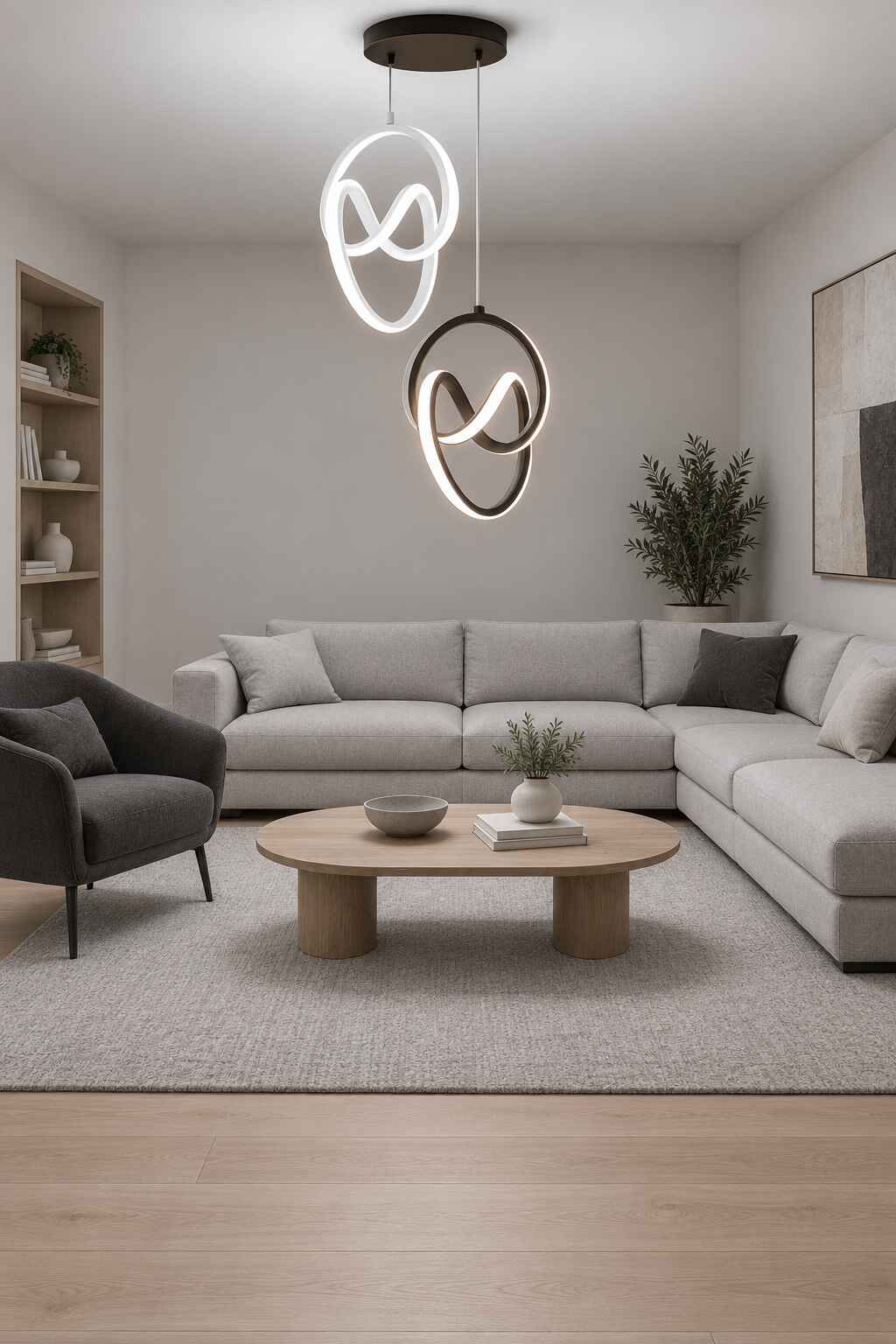 Trend Mimari Kombin Beyaz Siyah Sarkık Power Beyaz Ledli Avize Modern Led Avize