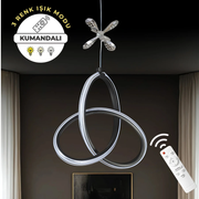 Yonca Siyah Kumandalı 3 Renk Dimmerli Krom Çizgili Krom Kelebek Detaylı Sarkıt LED Avize