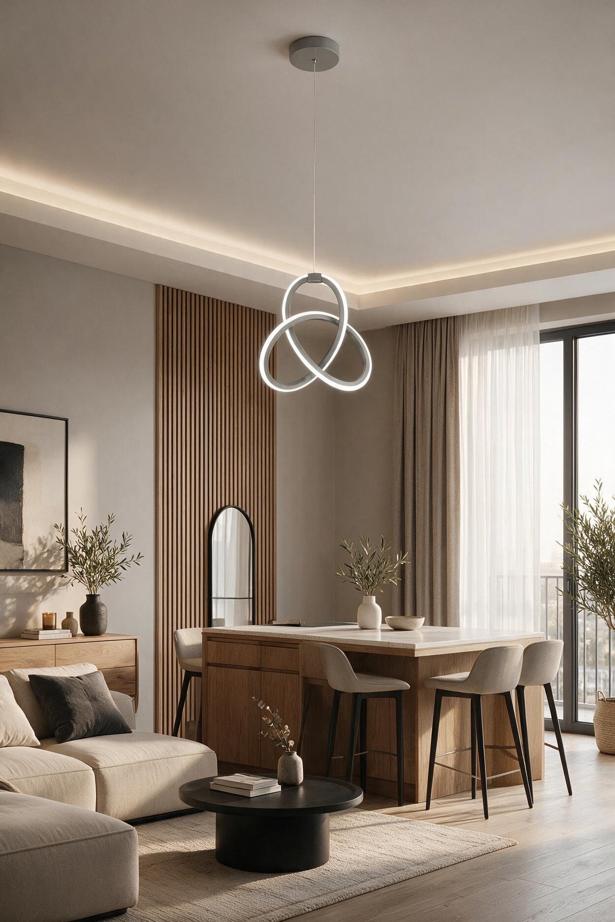 Asya Gri Modern Ultra Beyaz Ledli Sarkıt Ledli Avize