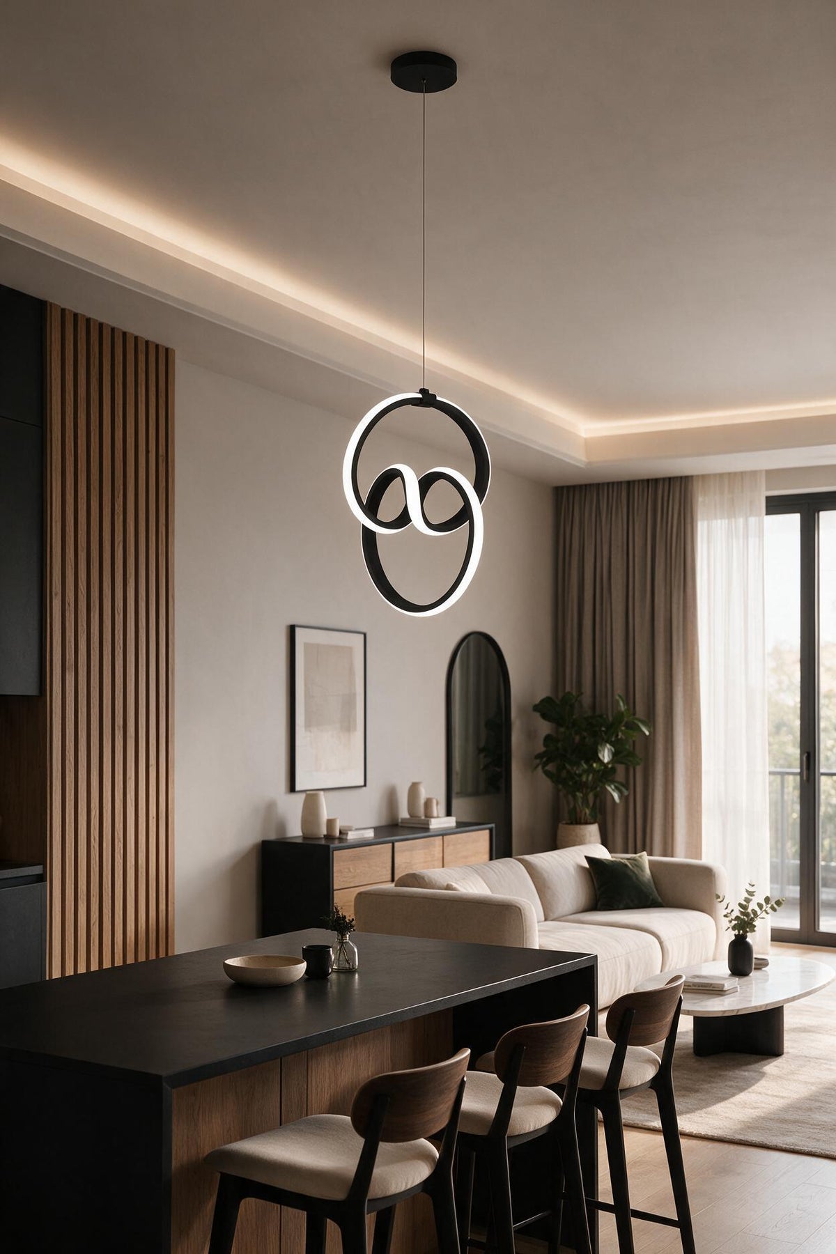 Emily Siyah Modern Sarkıt Led Avize Beyaz Işık Salon Mutfak Oda Hol Ledli Avize