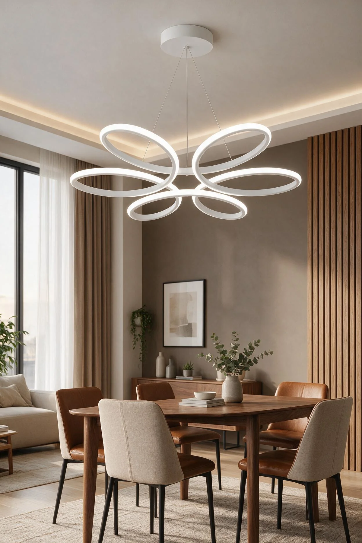 Lupin Beyaz Sarkık Kumandalı 3 Renk Ledli Dimmerli Sarkıt Modern Ledli Avize-Çap 60 cm