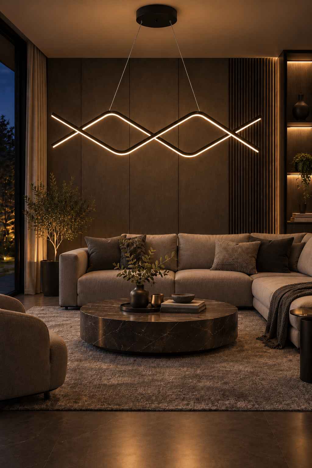 Cameron Mimari Tasarım 3 Renk Ledli Sarkık Modern Ledli Avize -80 cm