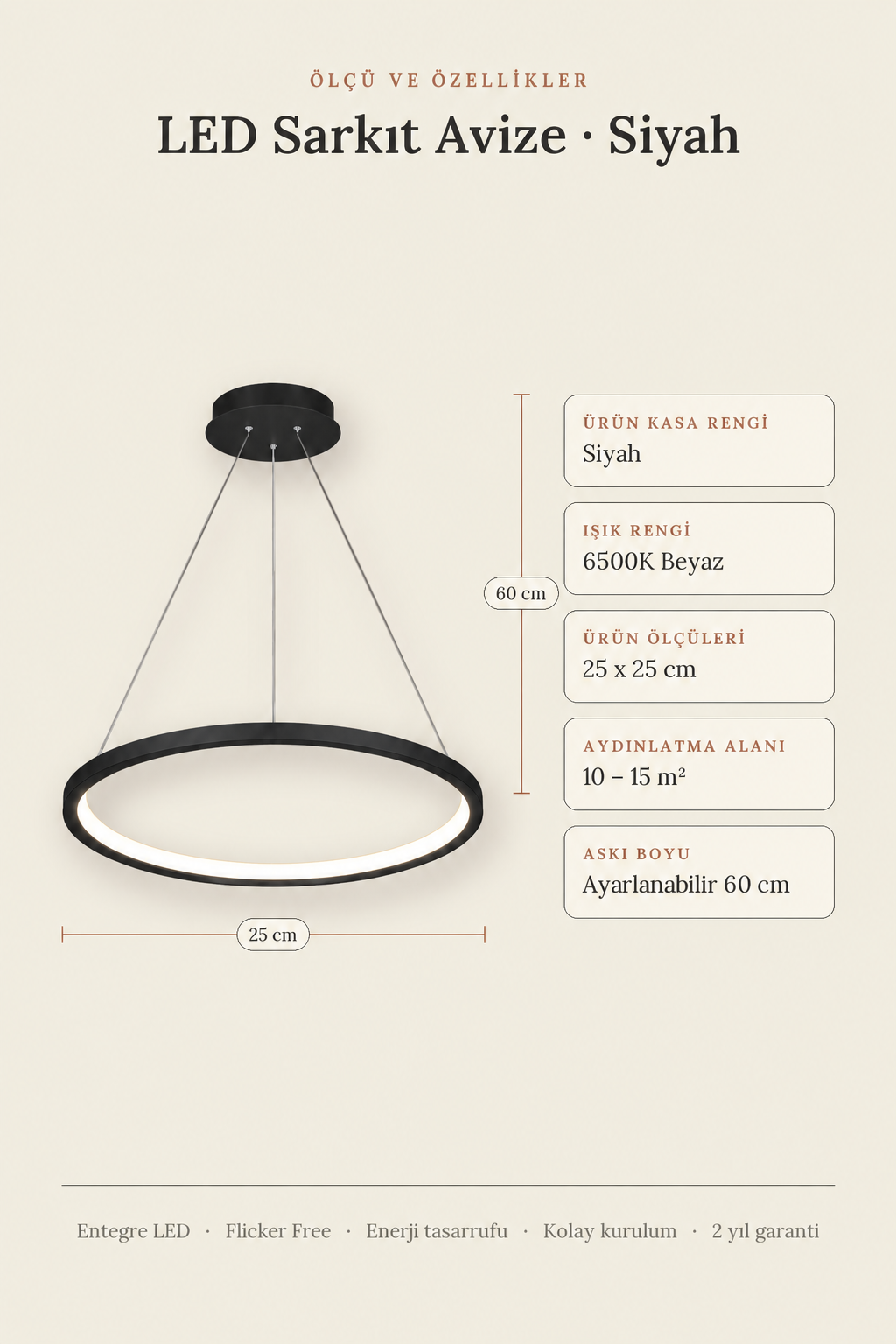 Ringa Siyah Beyaz Işık Modern Tasarım Led Avize