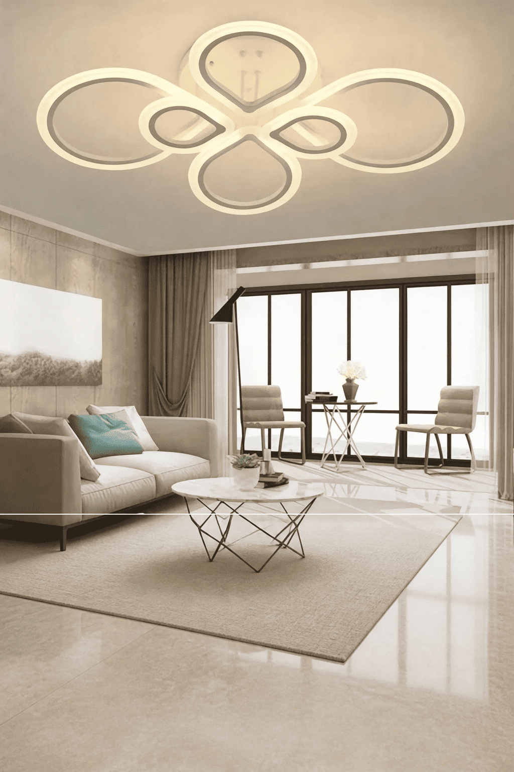 MS54005-6 Modern 3 Renk Ledli Mimari Tasarım Beyaz Plafonyer Lüks 6'LI Ledli Avize