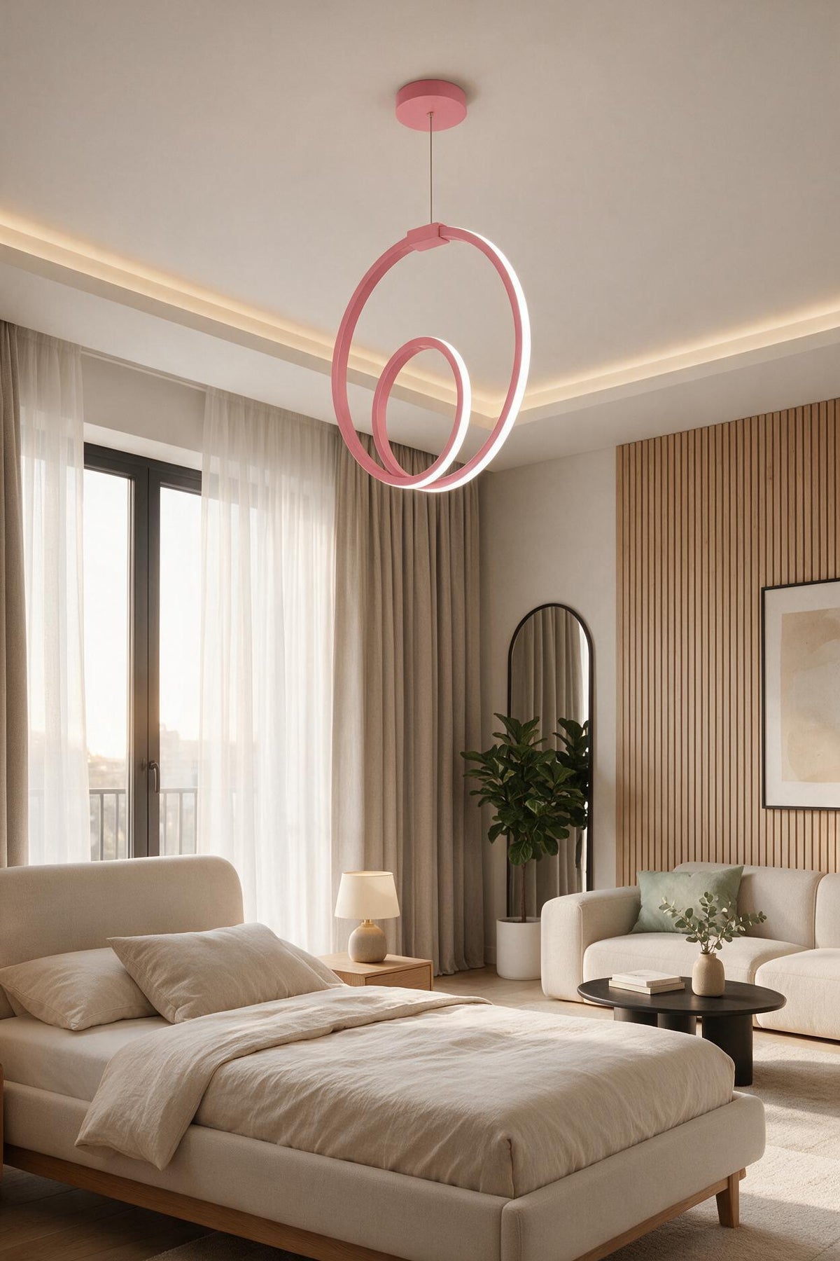 Orjin Pembe Tekli Sarkıt Led Beyaz Işık Ultra Ledli Salon Mutfak Oda Hol Ledli Avize