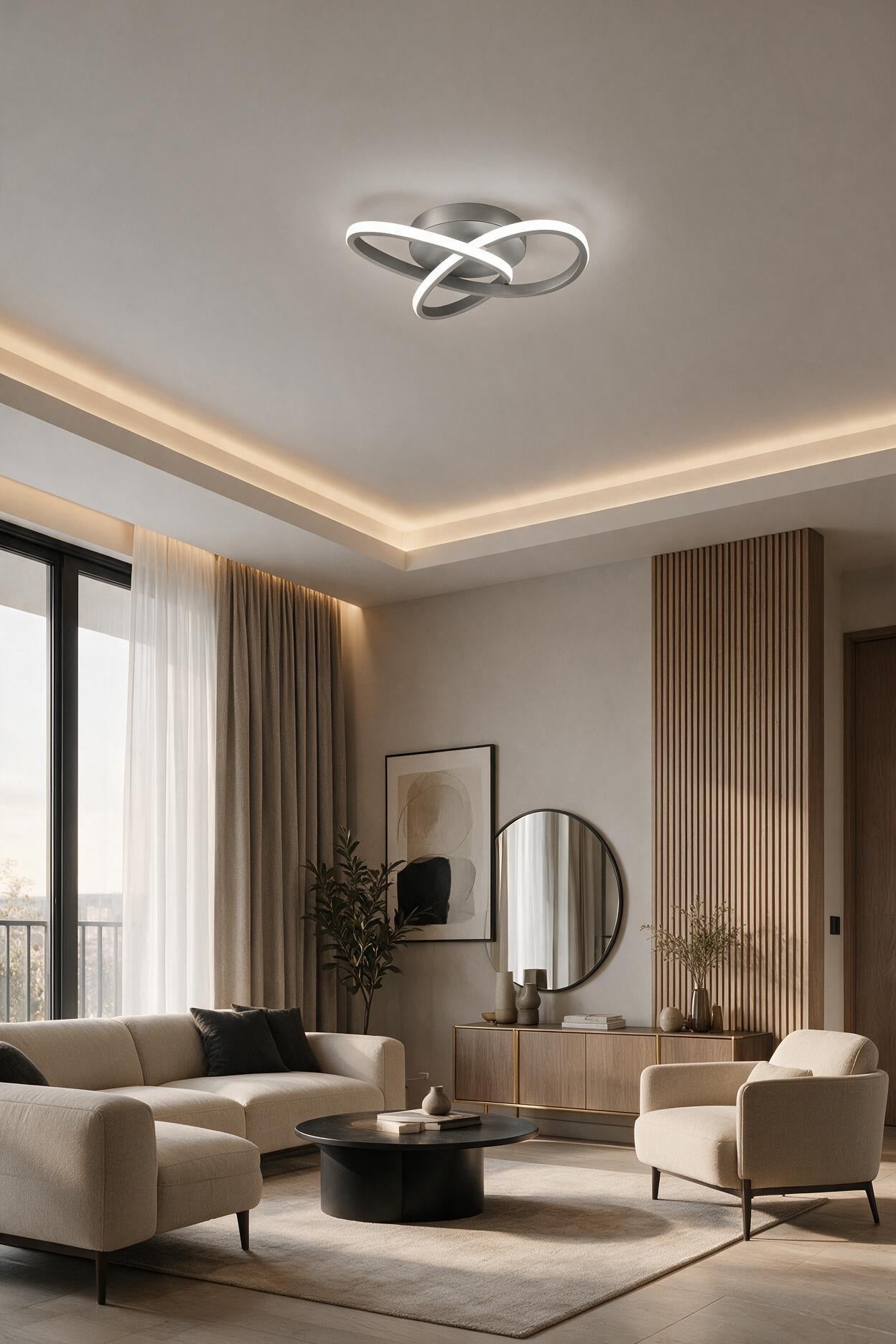 Elagans Gri Modern Ultra Power Beyaz Ledli Plafonyer Tekli Ledli Avize