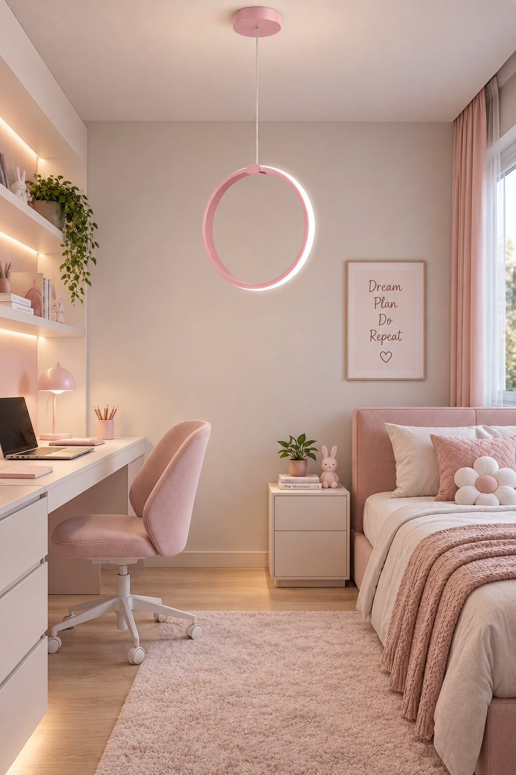 Rings Pembe Tekli Sarkıt Led Günışığı Ultra Ledli Salon Mutfak Oda Hol Ledli Avize