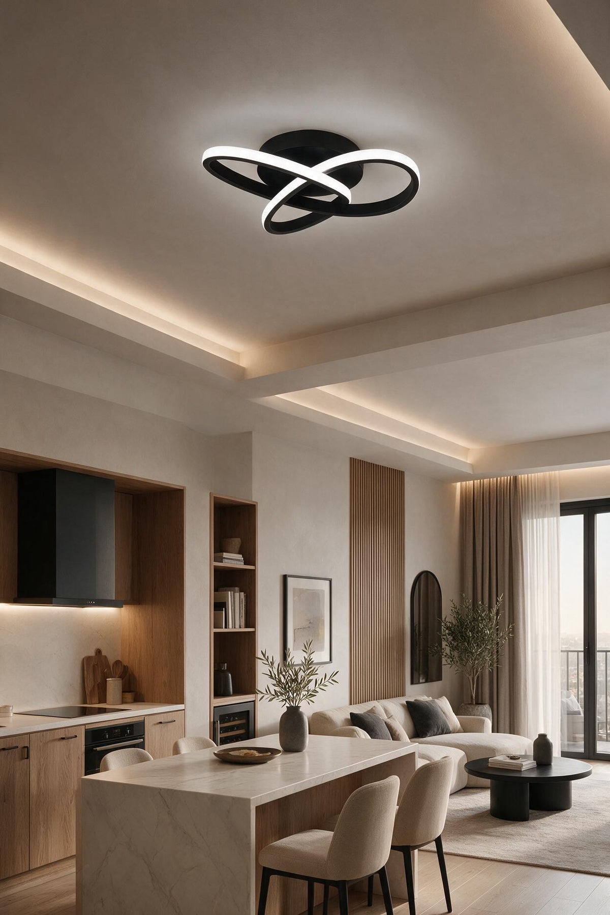 Elagans Siyah Modern Ultra Power Beyaz Ledli Plafonyer Tekli Ledli Avize