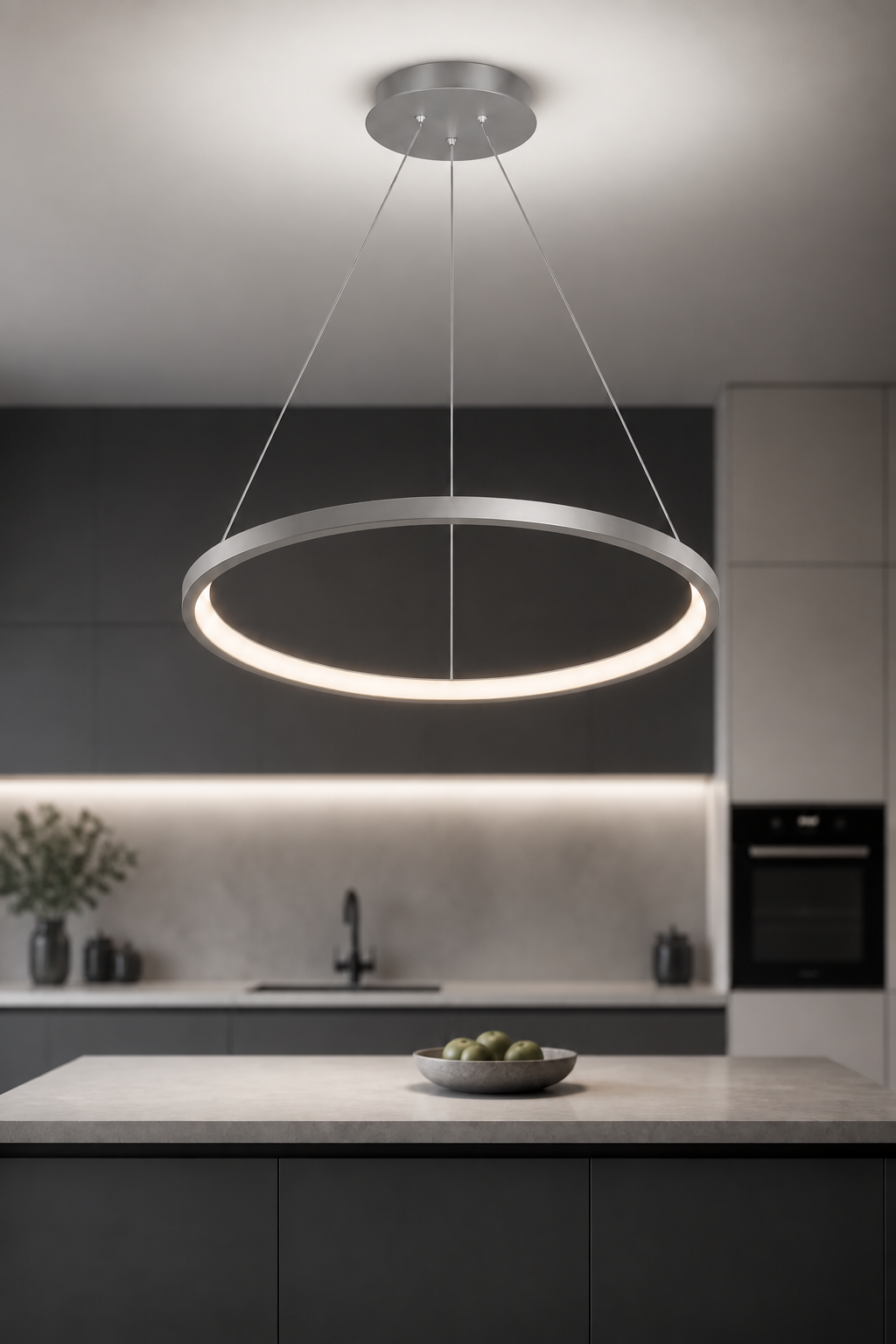 Ringa Krom Gri Beyaz Işık Modern Tasarım Led Avize