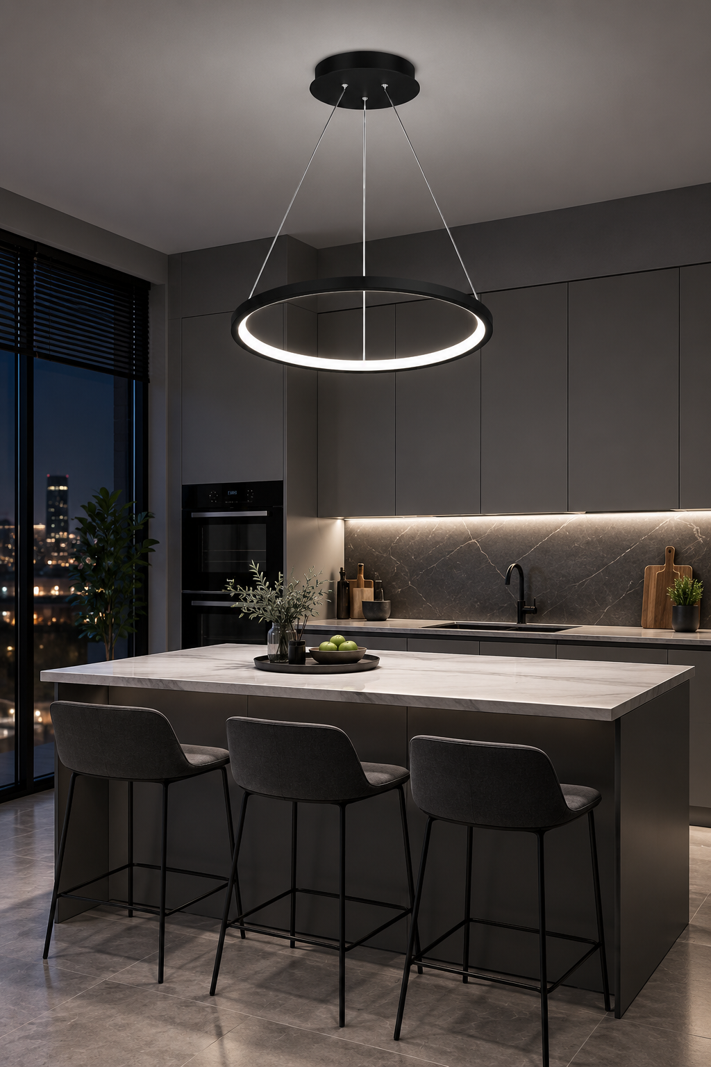 Ringa Siyah Beyaz Işık Modern Tasarım Led Avize