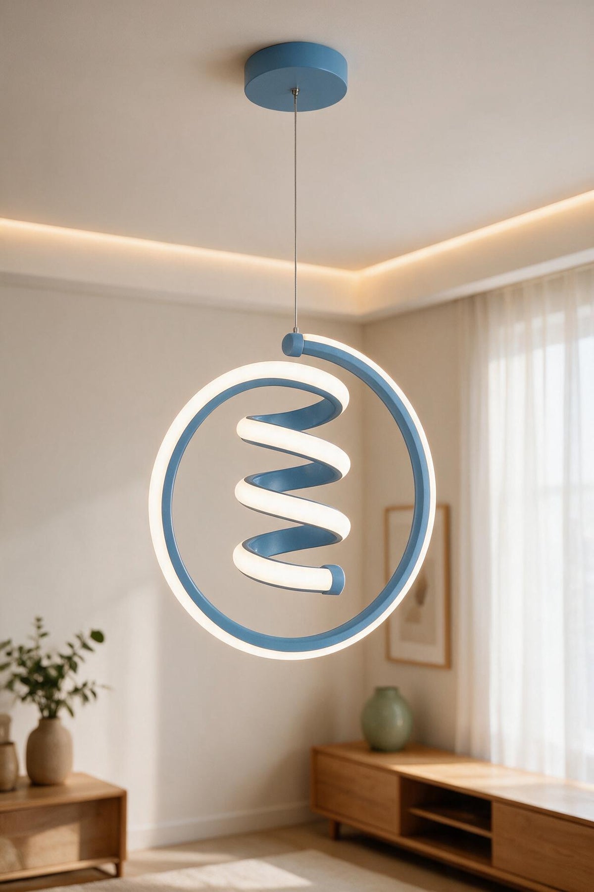 Venita Mavi Tekli Sarkıt Led Günışığı Ultra Ledli Salon Mutfak Oda Hol Ledli Avize