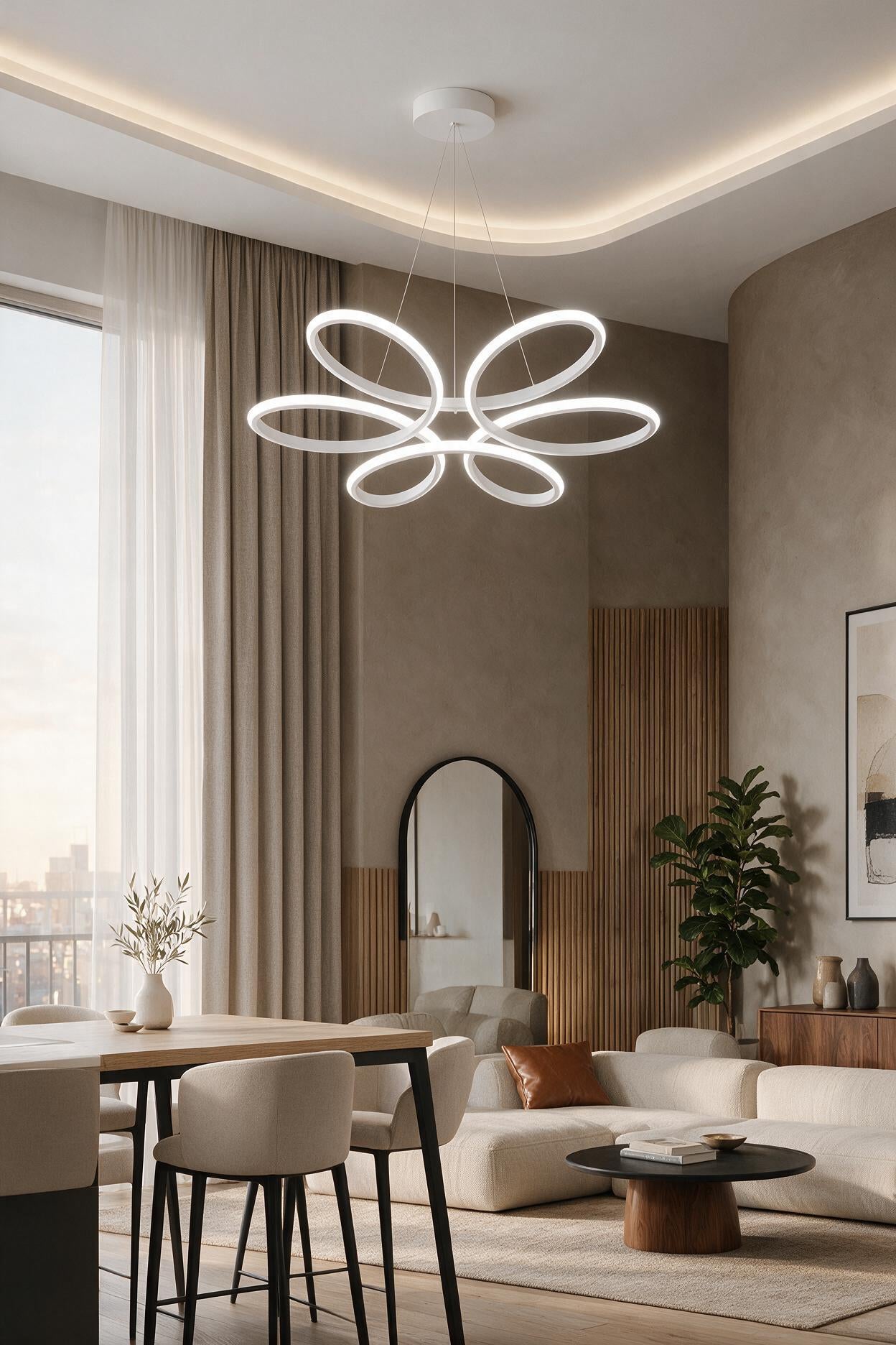 Nipul Beyaz Sarkıt Modern Ultra Süper 3 Renk Işıklı Ledli Avize
