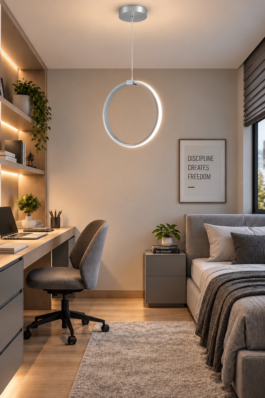 Rings Gri Tekli Sarkıt Led Günışığı Ultra Ledli Salon Mutfak Oda Hol Ledli Avize