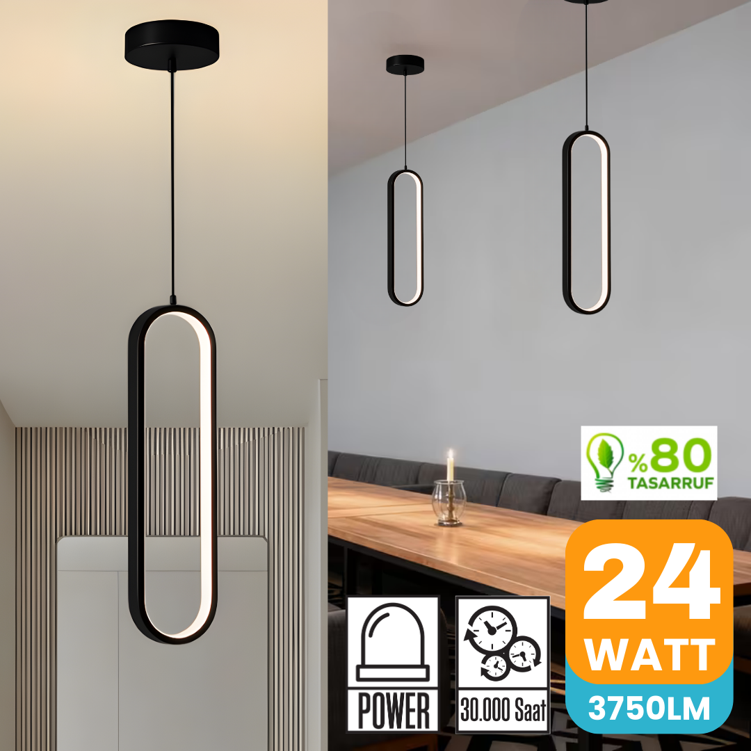 Ovis Siyah Beyaz Işık Ledli Modern Sarkıt Led Avize