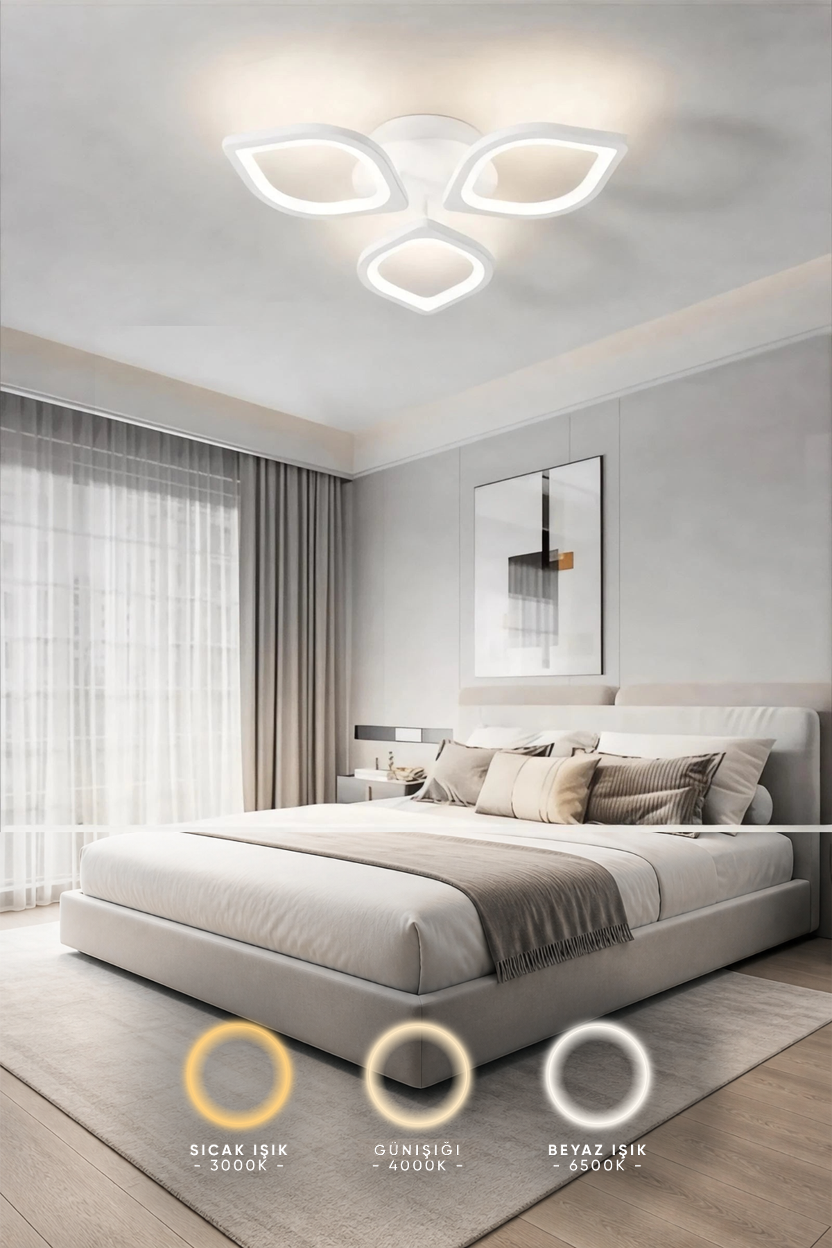 MS53005-3  Modern 3 Renk Ledli Plafonyer Beyaz Lüks 3'Lü Ledli Avize