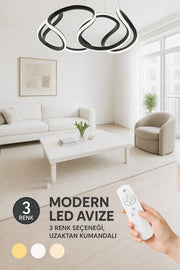 Artemis Siyah Kumandalı 3 Renk Ledli Dimmerli Sarkık Modern Ledli Avize
