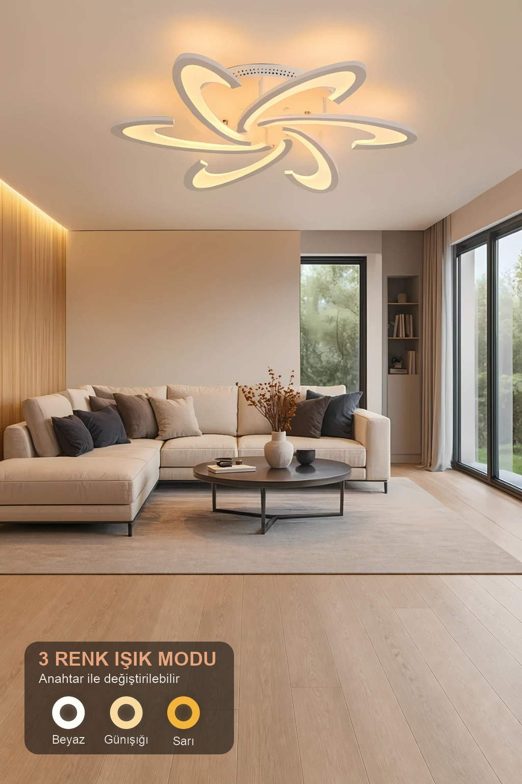 MS58005-6 Modern 3 Renk Ledli Plafonyer Beyaz Lüks 6'Lı Ledli Avize