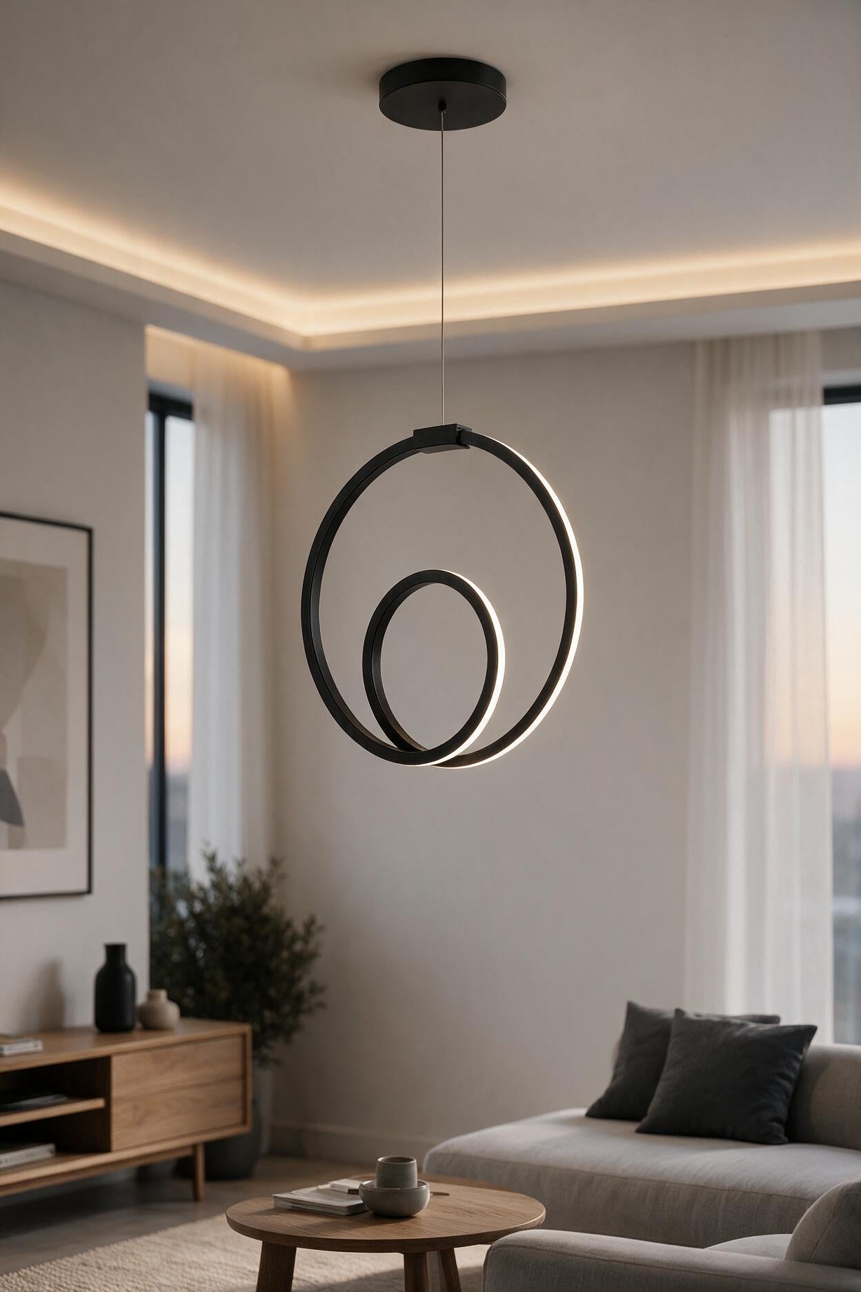 Orjin Siyah Tekli Sarkit Led Beyaz Işık Ultra Ledli Salon Mutfak Oda Hol Ledli Avize