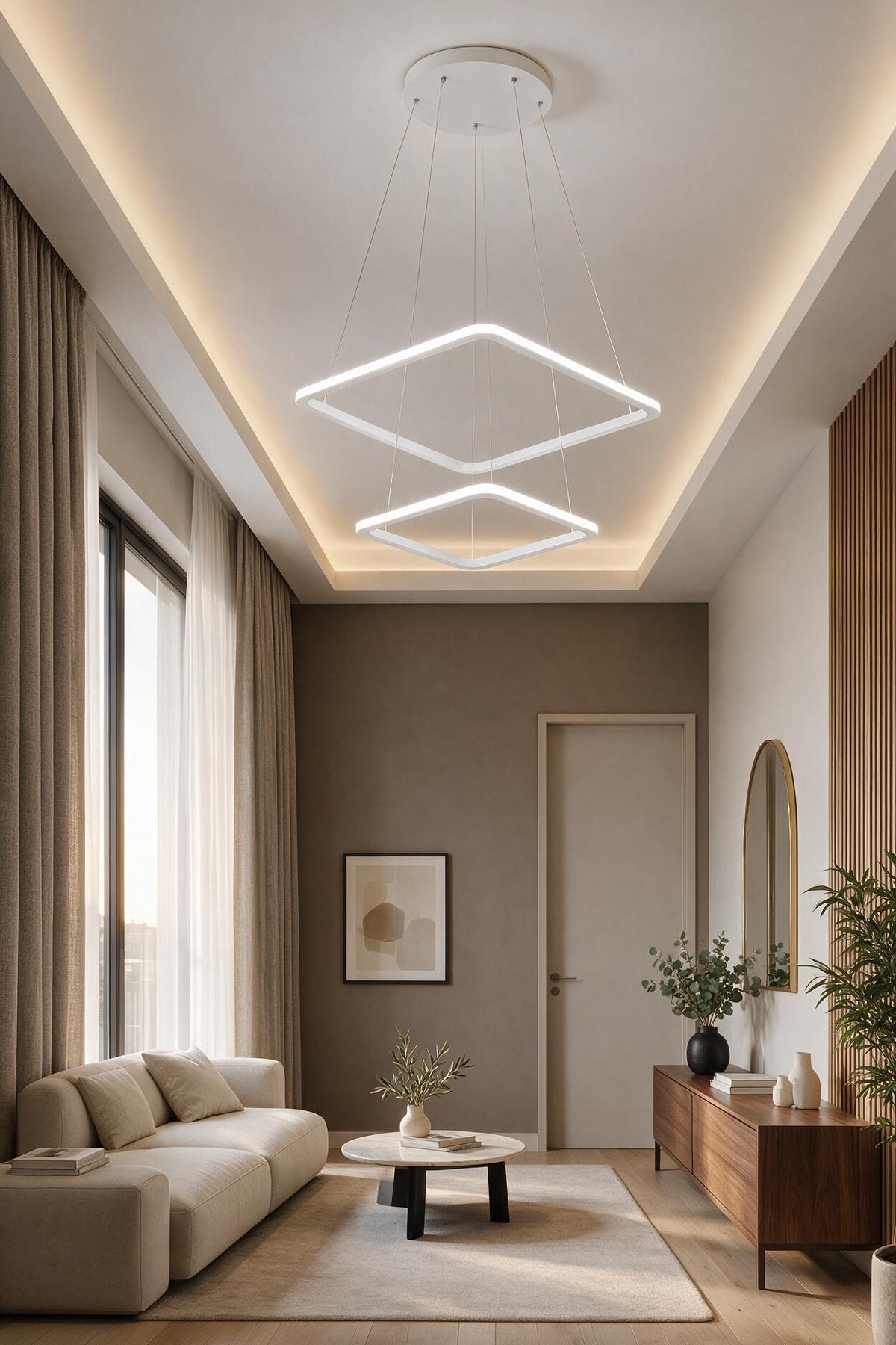 Maria Beyaz Kare 3 Renk Ledli Avize Sarkık 2'Li Ledli Avize Modern Led Avize
