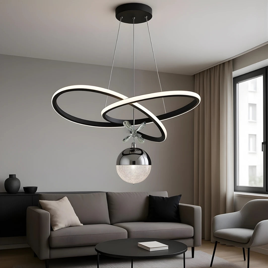 Adore Siyah Krom Uzaktan Kumandalı 3 Renk Ledli Modern Özel Tasarım Sarkıt Ledli Avize