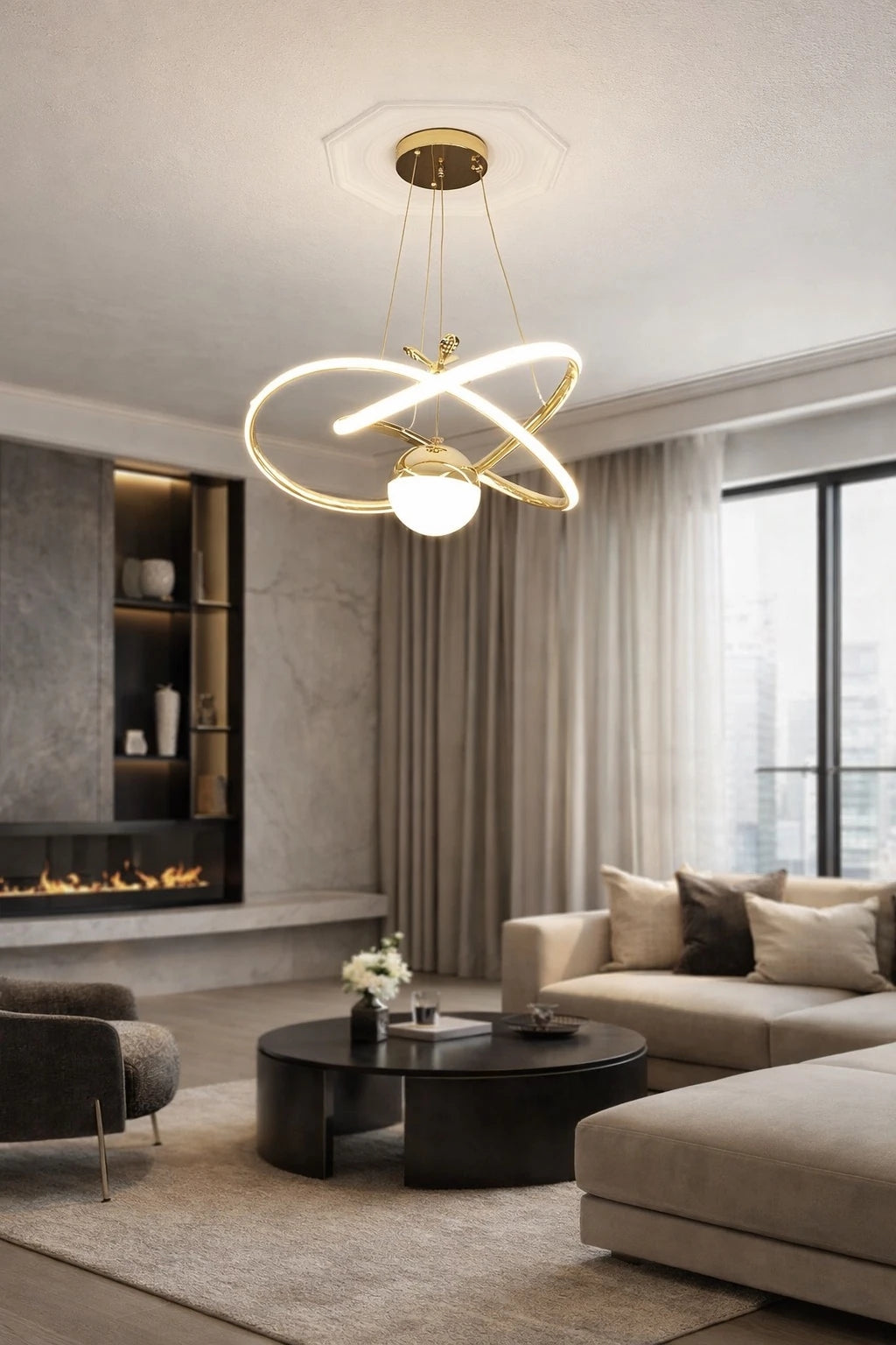 Adore Gold Kaplama 3 Renk Ledli Modern Özel Tasarım Sarkıt Ledli Avize