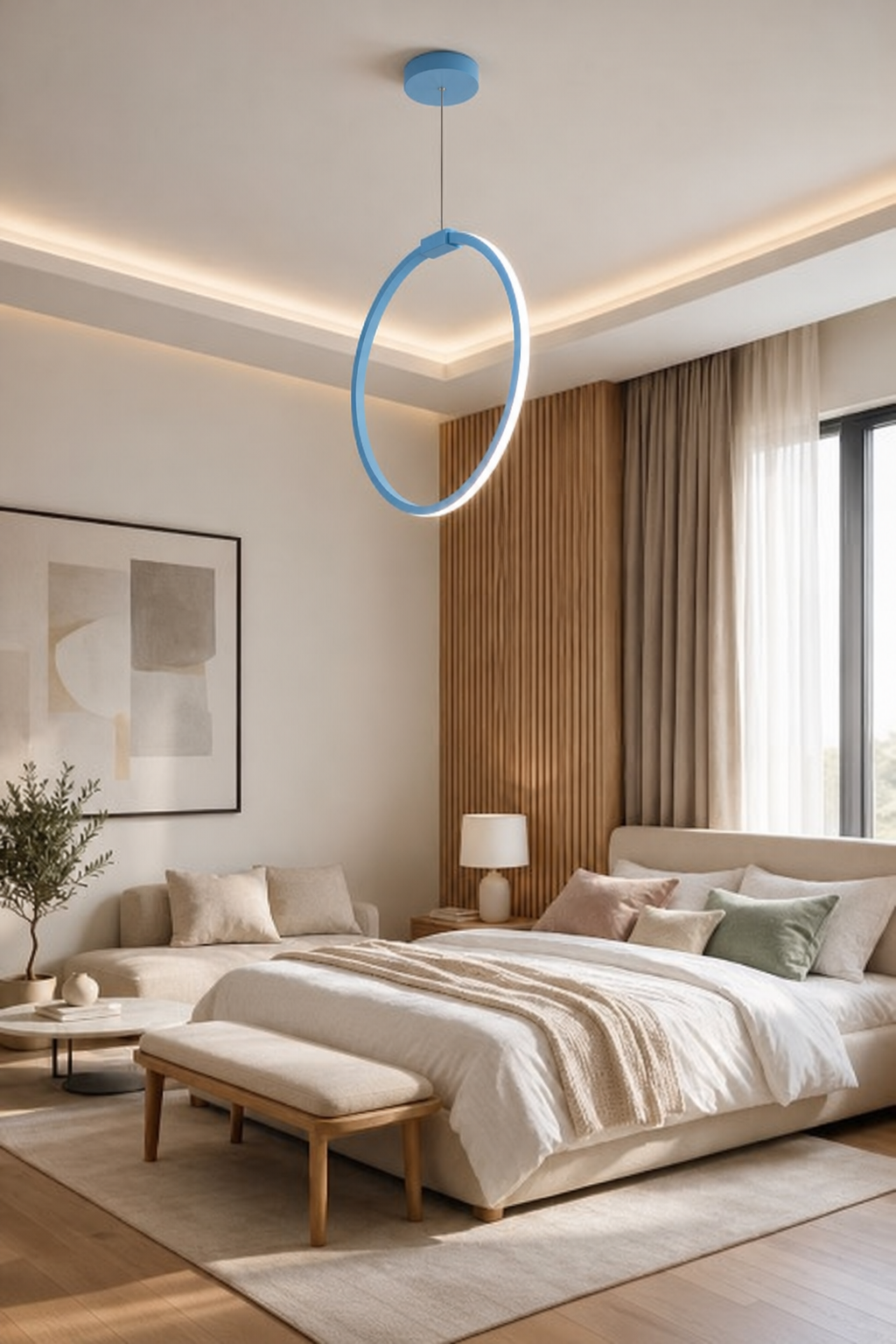 Rings Mavi Tekli Sarkıt Led Beyaz Işık Ultra Ledli Salon Mutfak Oda Hol Ledli Avize