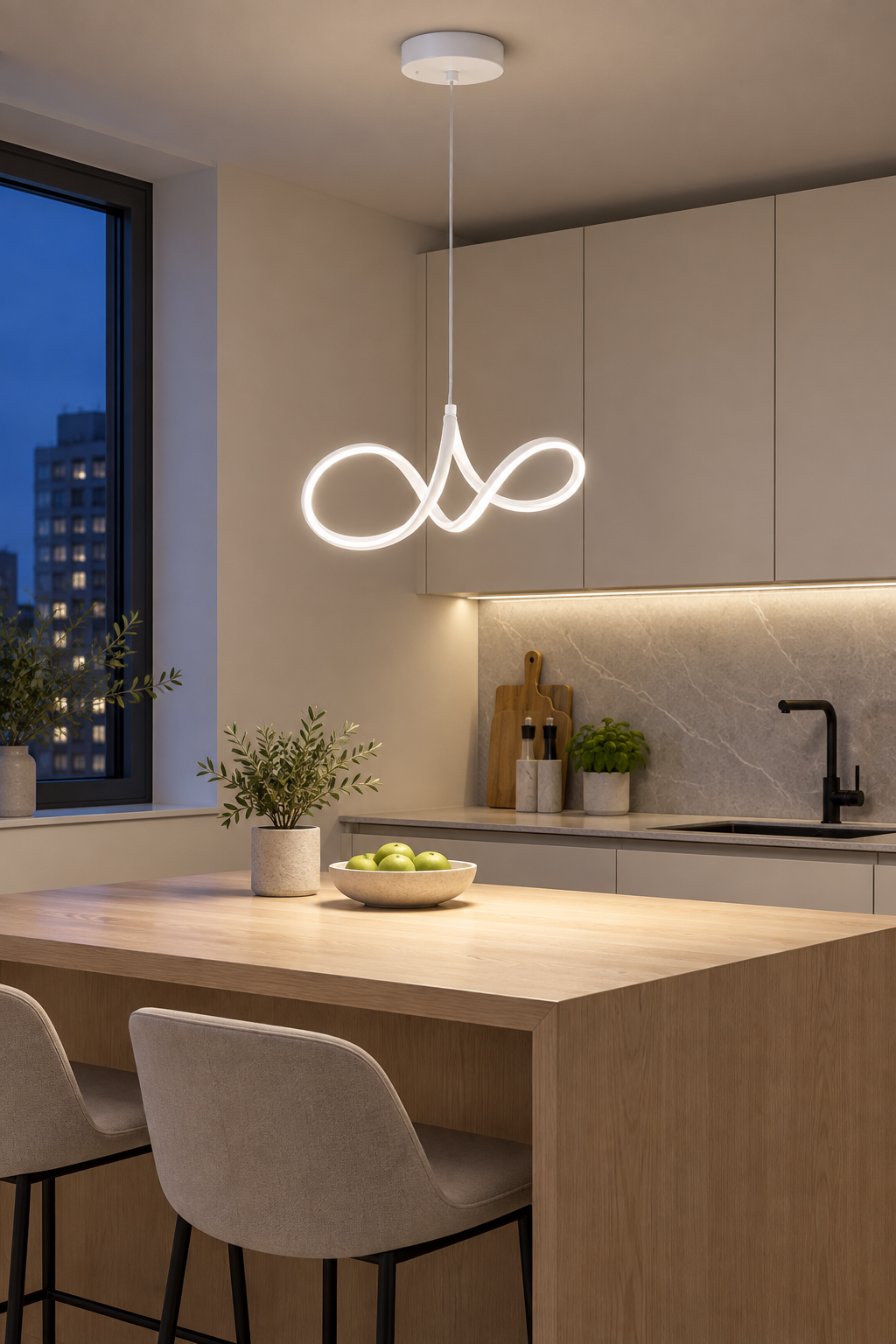 Casabella Mimari Tasarım Beyaz Sarkık Modern Ultra Power Beyaz Ledli Avize