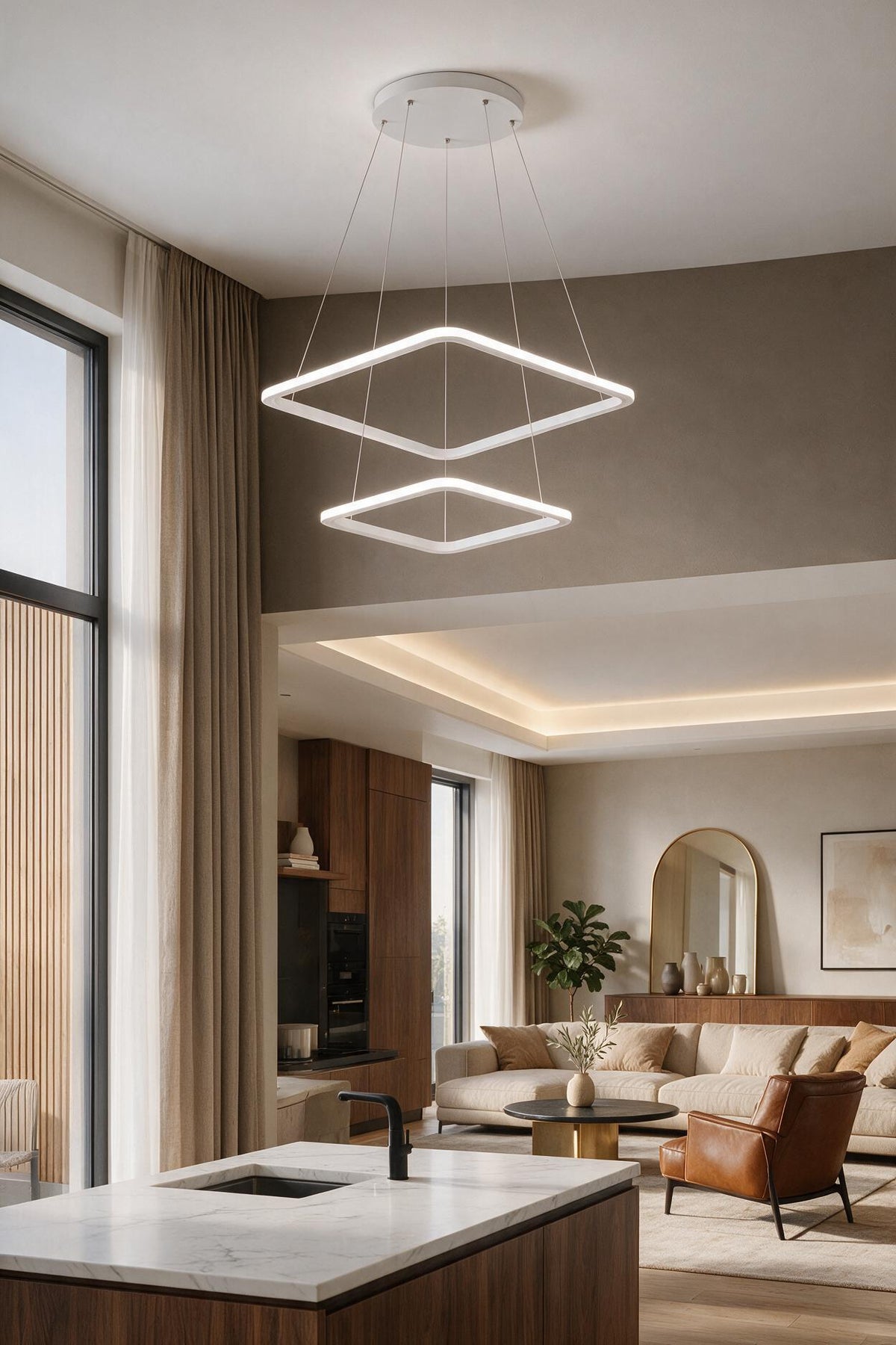 Maria Beyaz Kare 3 Renk Ledli Avize Sarkık 2'Li Ledli Avize Modern Led Avize