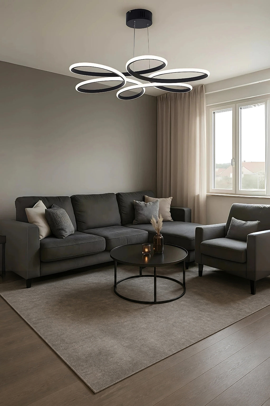 Lupin Siyah Sarkık  Power Beyaz Ledli Avize Modern Led Avize-Çap 60 cm