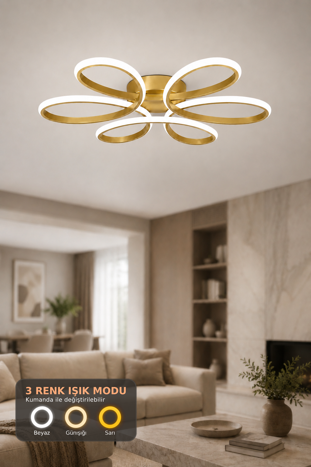 Alya Eskitme 3 Renk 60 cm Plafonyer Led Avize