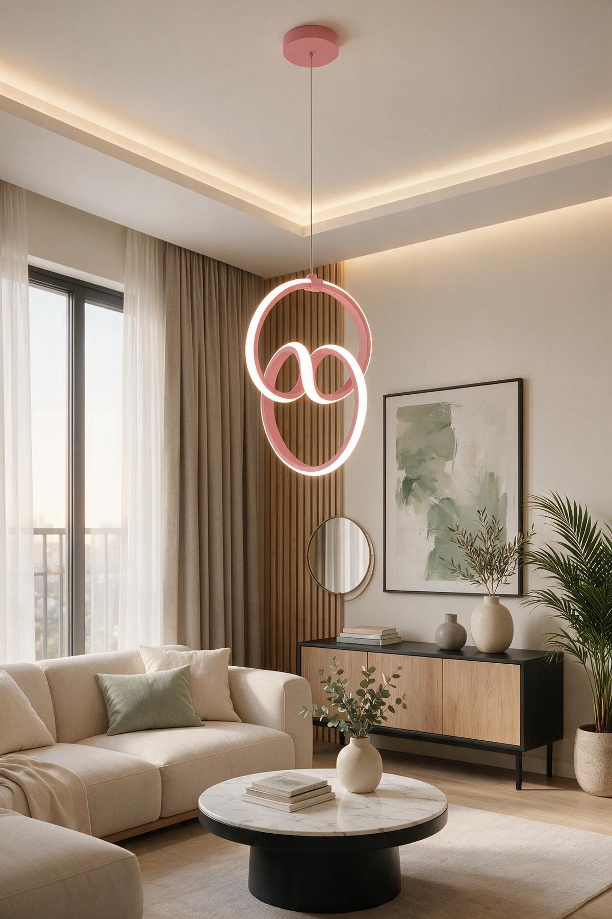 Emily Pembe Tekli Sarkıt Led Beyaz Işık Ultra Ledli Salon Mutfak Oda Hol Ledli Avize