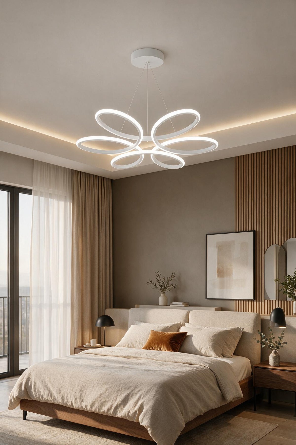Lupin Beyaz 3 Renk Ledli Sarkık Ledli Avize Modern Led Avize- Çap 60 cm