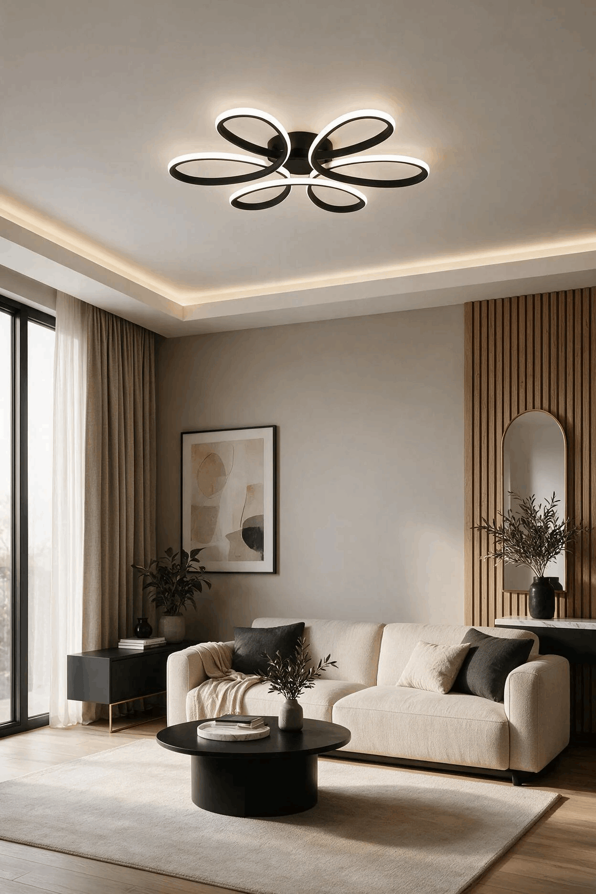 Linda Siyah Plafonyer 60 cm Ultra Power Beyaz Ledli Avize