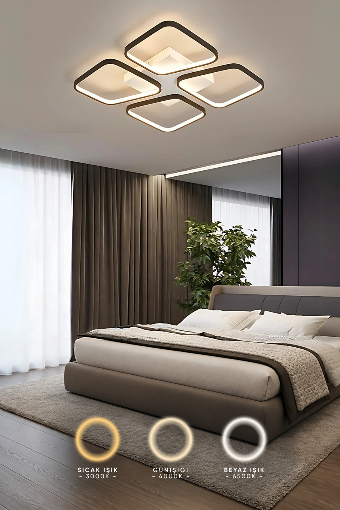 Aleda Modern 3 Renk Ledli Mimari Tasarım Plafonyer Ledli Avize Led Avize
